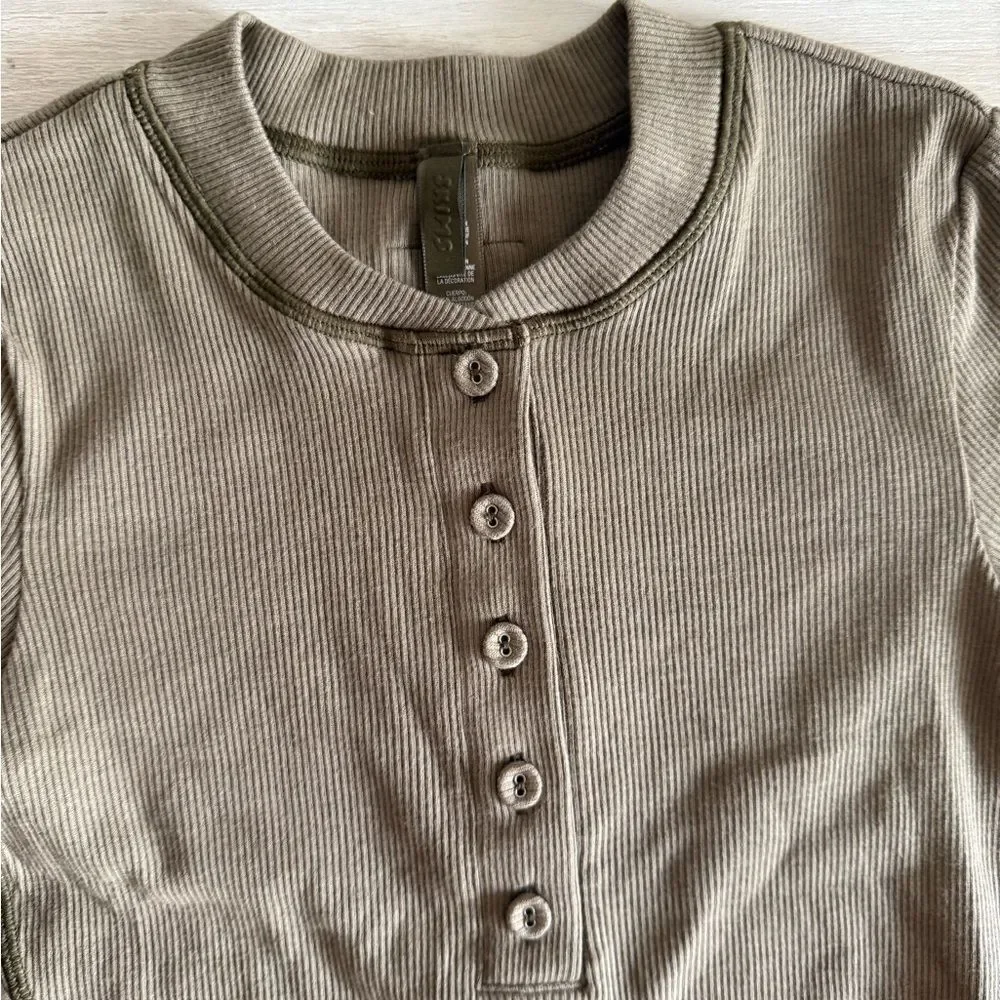 SKIMS Cotton Rib Long Sleeve Dress Olive Green XS NWT